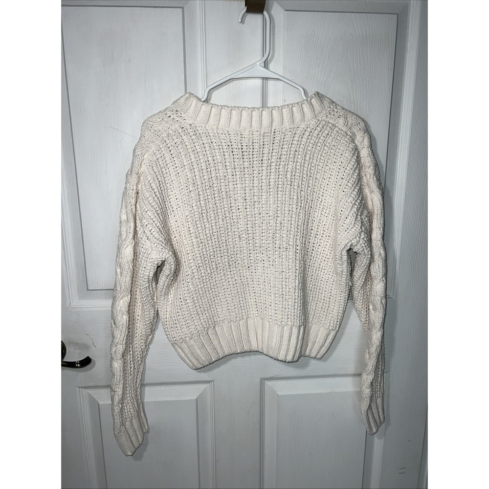 Proof Apparel Chunky Cable Knit Ivory Sweater V-neck Women's Size Medium-New - Picture 3 of 8